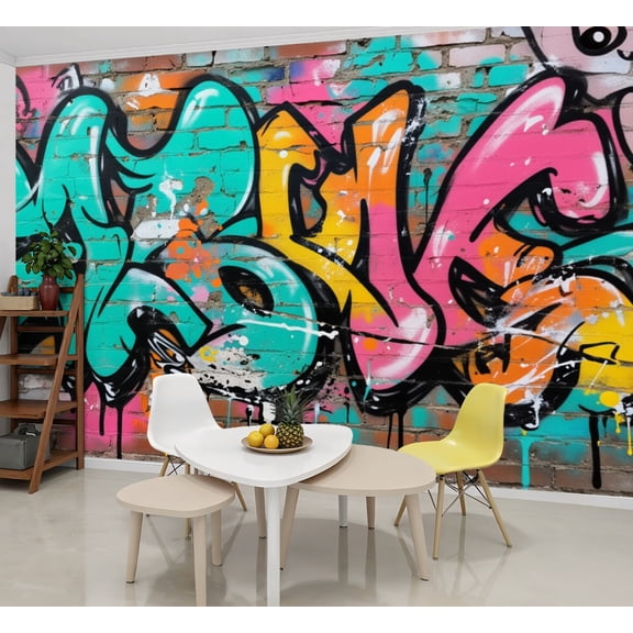 Graffiti Wallpaper Colorful Graffiti Lettering Brick Peel and Stick Wall Murals 69"H x 96"W Removable PVC Wall Paper Self-Adhesive Wall Paintings Art Decor for Bedroom Living Room