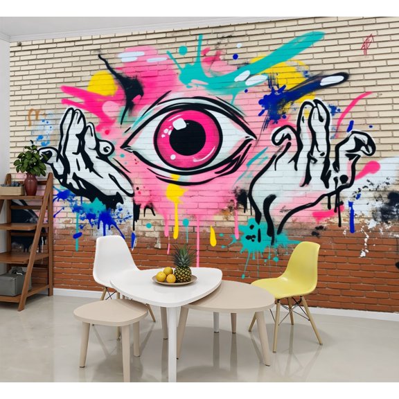 Graffiti Wallpaper Graffiti Eye Hands Colorful Paint Peel and Stick Wall Murals 69"H x 96"W Removable PVC Wall Paper Self-Adhesive Wall Paintings Art Decor for Bedroom Living Room