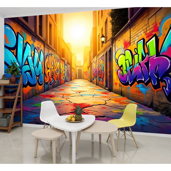 Graffiti Wallpaper Vibrant Graffiti Alley Colorful Peel and Stick Wall Murals 69"H x 96"W Removable PVC Wall Paper Self-Adhesive Wall Paintings Art Decor for Bedroom Living Room