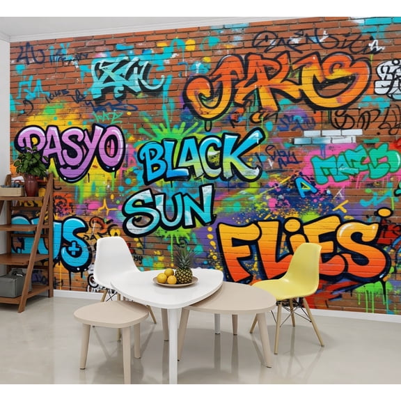 Graffiti Wallpaper Vibrant Graffiti Wall Colorful Peel and Stick Wall Murals 69"H x 96"W Removable PVC Wall Paper Self-Adhesive Wall Paintings Art Decor for Bedroom Living Room