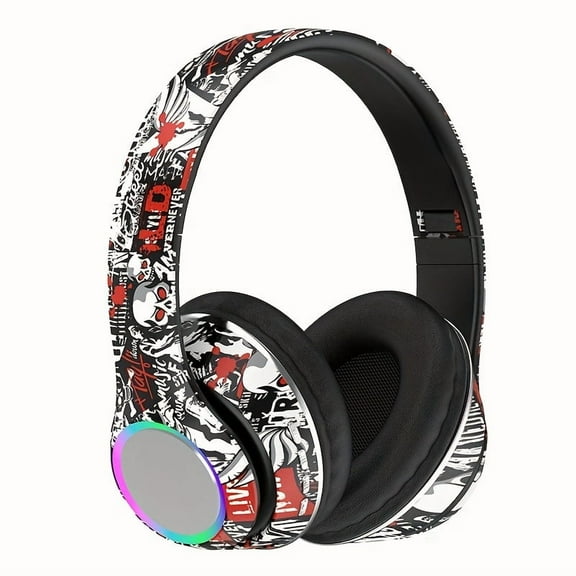 Graffiti Wireless On-Ear Headphones | Sound Isolation with Push Button Control | Tangle-Free Cable & Condenser Microphone | 200mAh Rechargeable Type-C Battery | Compatible with Cellphones for Gaming