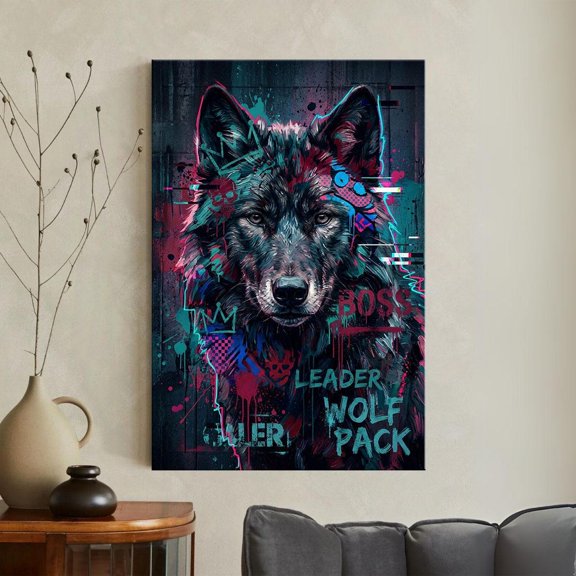 Graffiti Wolf Wall Art Urban Street Style Print Cyberpunk Neon Animal Poster, Unframed Paper Poster 8x10in