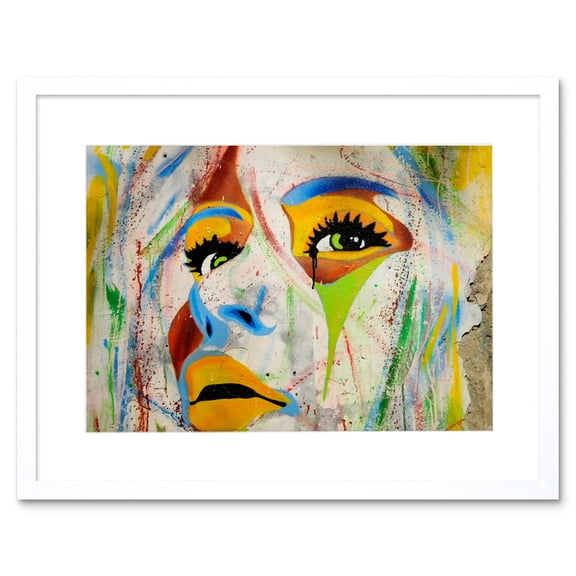 Graffiti Woman Face Multicolour Art Print Black Framed Poster Wall Decor 9x7 inch