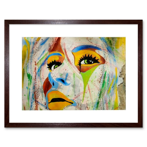 Graffiti Woman Face Multicolour Art Print Black Framed Poster Wall Decor 9x7 inch