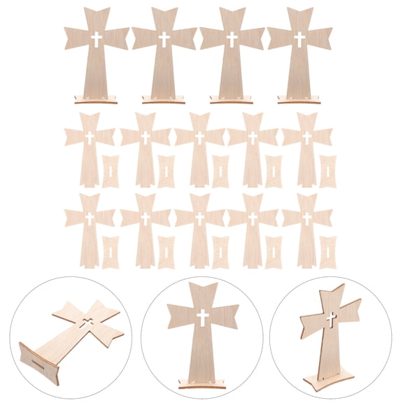 ETEREAUTY 30Pcs Creative Cross Wood Chips Khaki DIY Craft Material for Home Decor