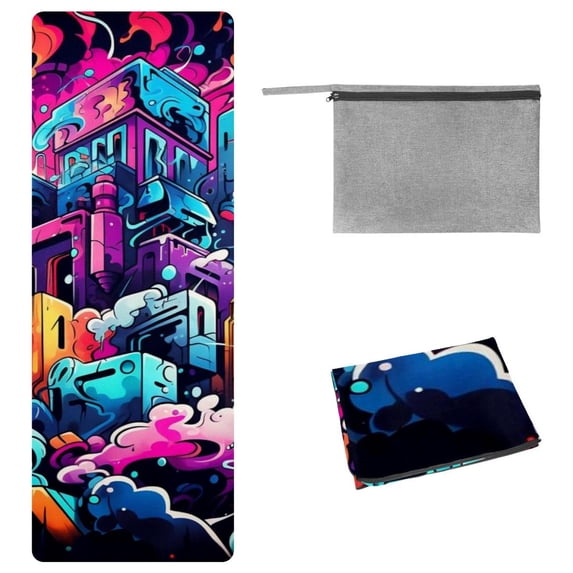 Graffiti Yoga Mat Towel, Storage Bag, 72.8"x26.8", Suitable for Yoga, Pilates, Fitness, etc. - Yoga Towels, Yoga Blanket included