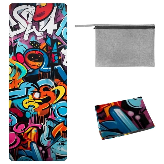 Graffiti Yoga Towels with Storage Bag, 72.8"x26.8", Suitable for Yoga, Pilates, Fitness, Etc. Gym Towels for Workout, Towel Yoga Blanket, Microfiber Yoga Towel for Men/Women