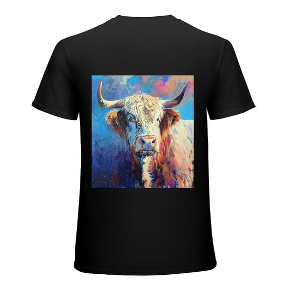 Graffiti animal art fun cow oil painting highland cow poster, shirt design art display, T-shirt children's gift casual breathable men, women, boys and girls