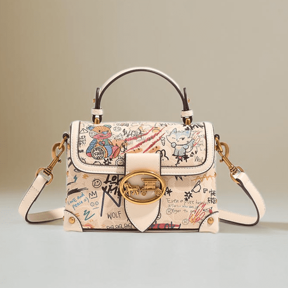 Graffiti bear fashion women's bag 2025 new contrasting color small square bag messenger bag light luxury handbag women's bags