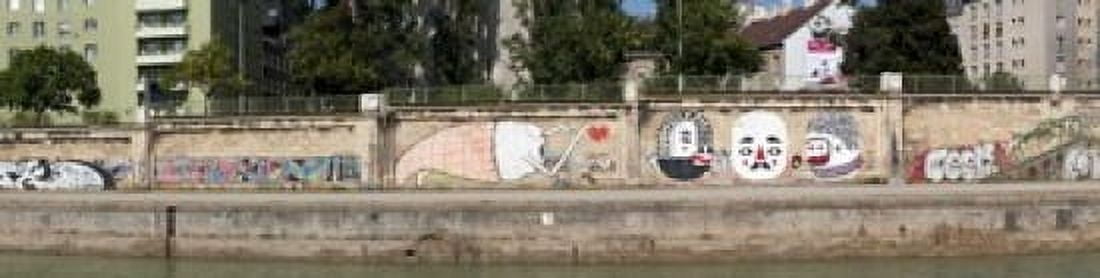 Graffiti on a wall at the riverside Wien River Vienna Austria Canvas Art - Panoramic Images (20 x 5)