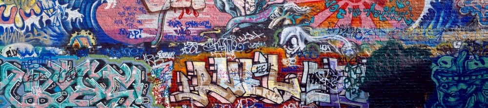 Graffiti on city wall Canvas Art - Panoramic Images (36 x 12)