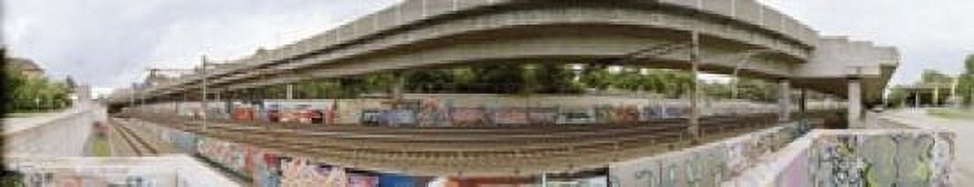 Graffiti on the wall along a railroad track Basel Switzerland Canvas Art - Panoramic Images (24 x 5)