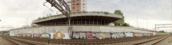Graffiti on the wall along a railroad track Basel Switzerland Canvas Art - Panoramic Images (40 x 10)