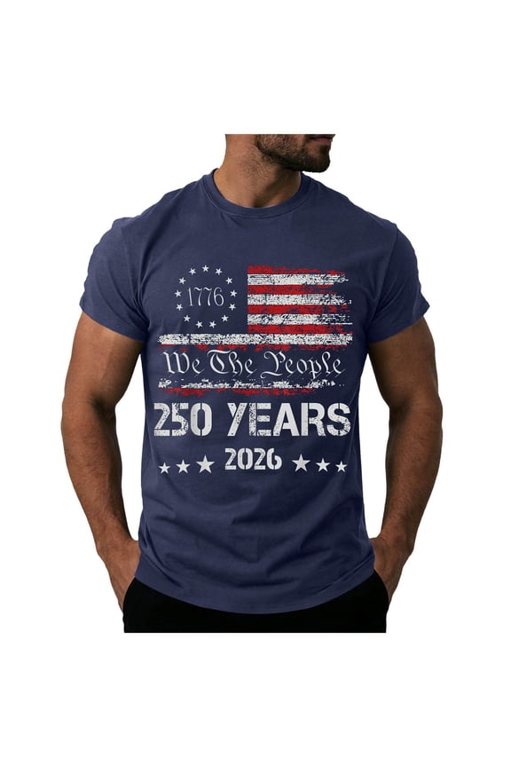 Tshirts Shirts for Men Mens Independence Day Fashion Trend Printed Short Sleeve Casual Comfortable Base T Shirt Loose Top Dark Blue,M