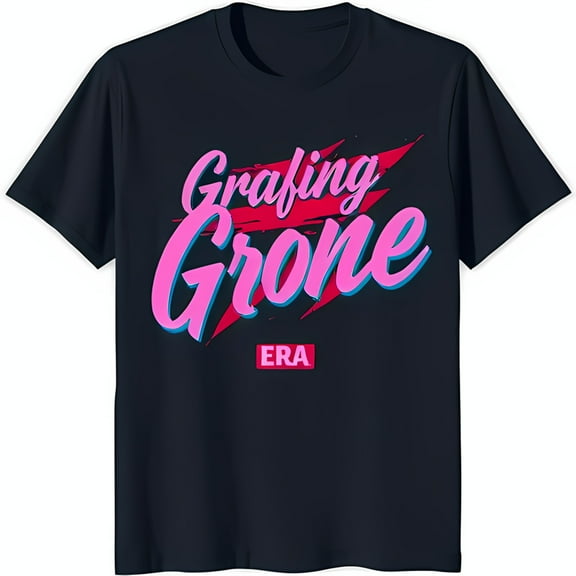 Grafing Grone Blue T-Shirt with Bold Pink & Red Box Design