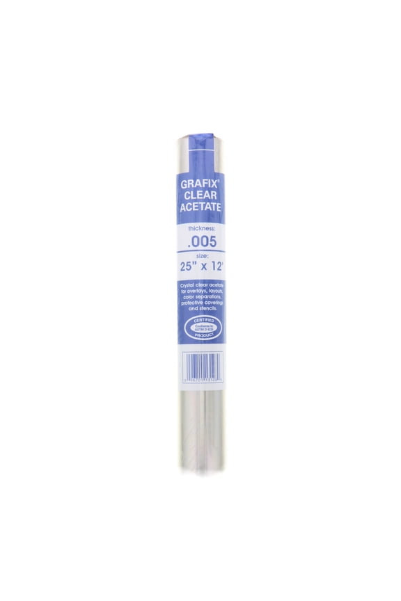 Acetate Film Roll, .005in, 25in x 12 ft., Clear