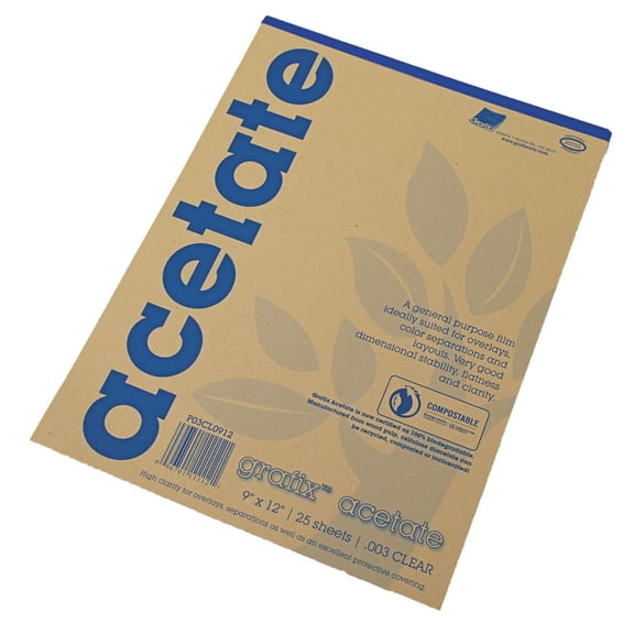 Grafix Acetate Pad, 9 x 12 Inches, Clear, 25 Sheets