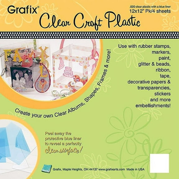 Grafix Clear Plastic Sheets, 4Pk, 12" x 12"