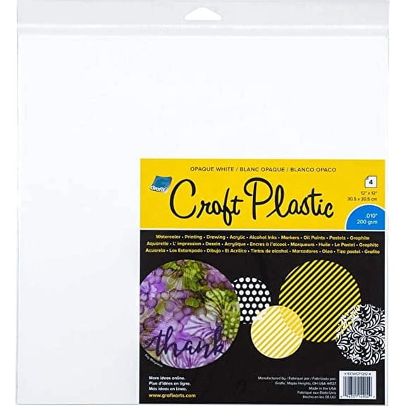 Grafix Craft Plastic Sheets 12"X12" 4/Pkg-Opaque White .010