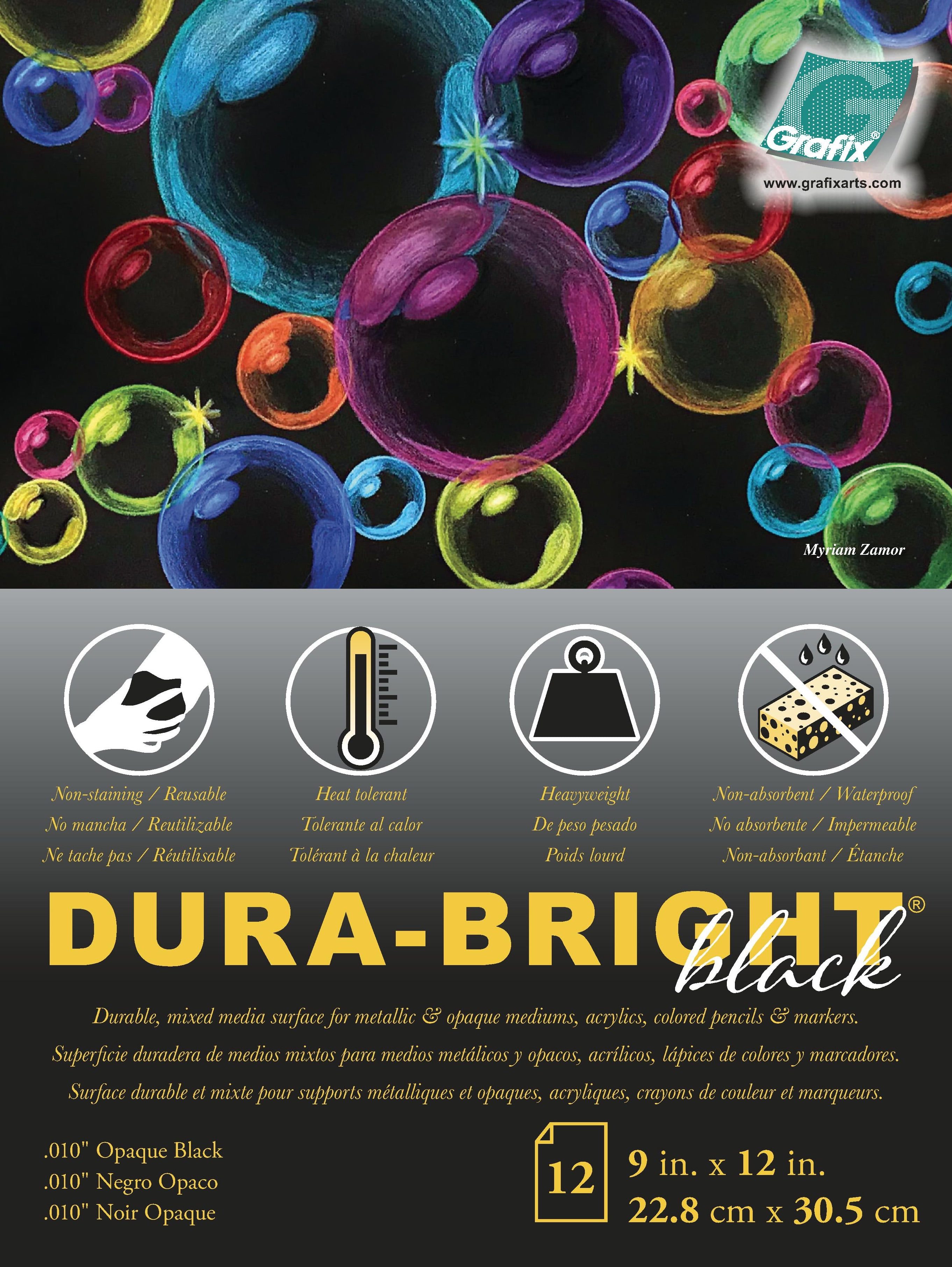Grafix Dura-Bright Pad, 12 Sheets, 0.01 mm, Black, 9" x 12"