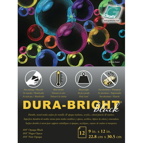 Grafix Dura-Bright Pad, 12 Sheets, 0.01 mm, Black, 9" x 12"