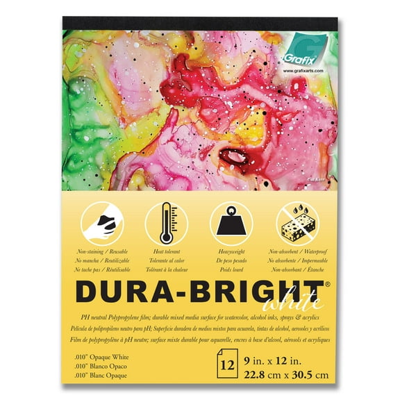 Grafix Dura-Bright Pad, 12 Sheets, .01mm, White, 9" x 12"