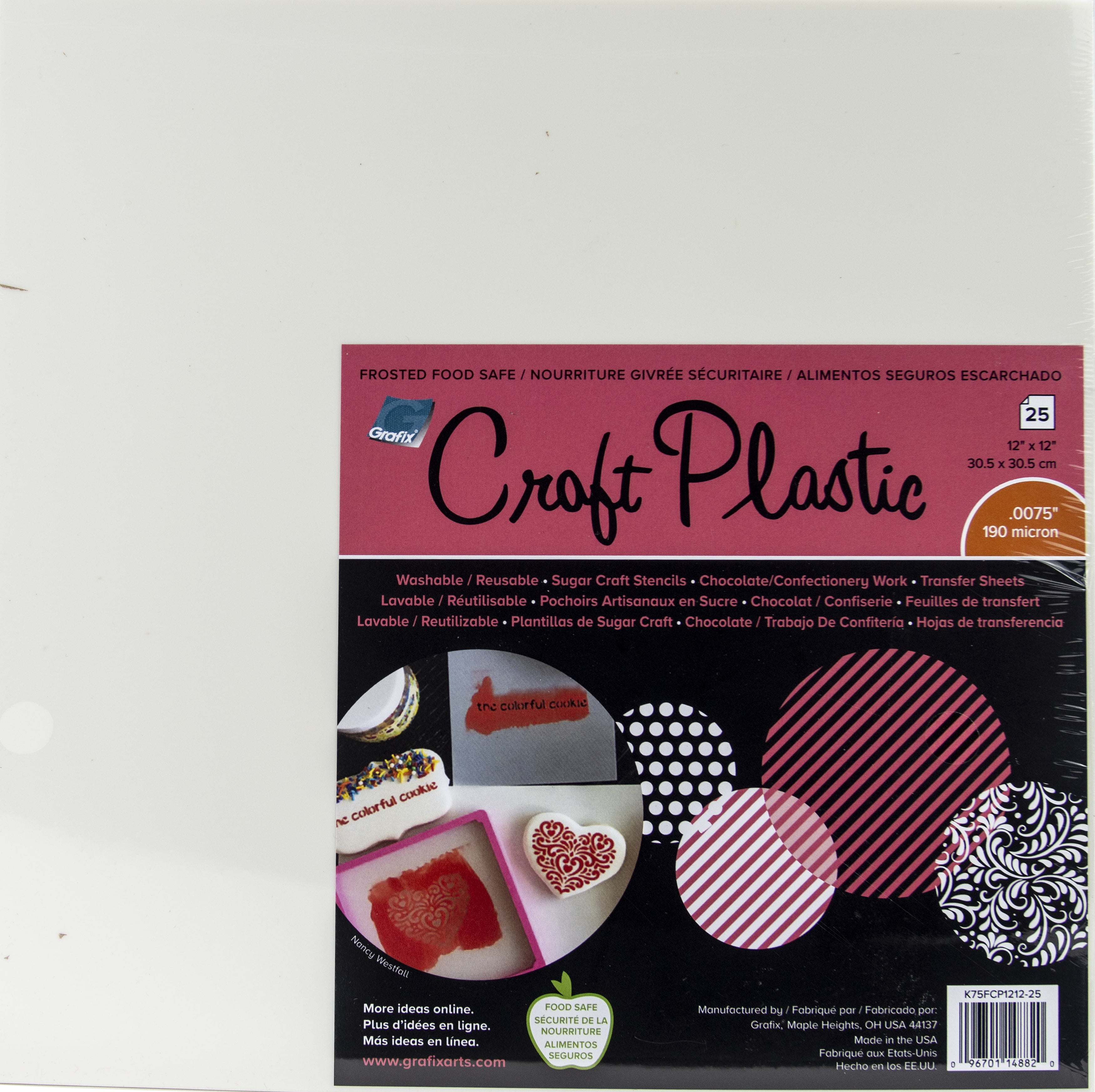 Grafix Foodsafe Frosted Plastic Sheets - 12x12 Inch, 0.0075" Thick, 4-Pack For Baking & Craft Stencils