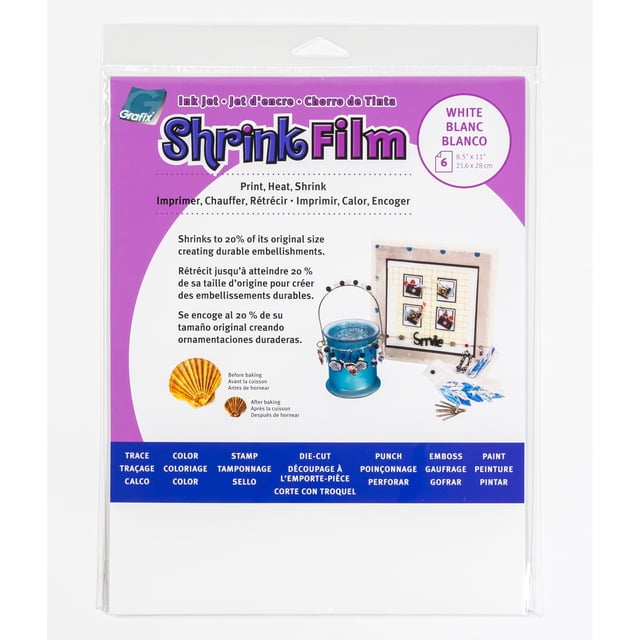 Grafix Printable Ink Jet Shrink Film, 6 Pack, White - Walmart.com
