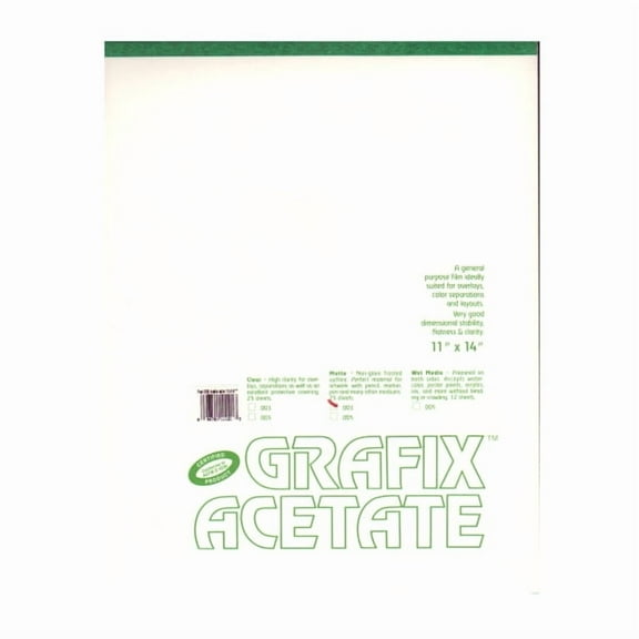 Grafix Matte Acetate Film Pad, 11" x 14", 0.003" Thick, 25 Sheets