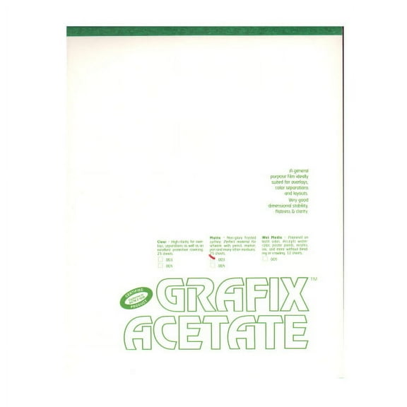 Grafix Matte Acetate Film Pad, 19" x 24", 0.003" Thick, 25 Sheets