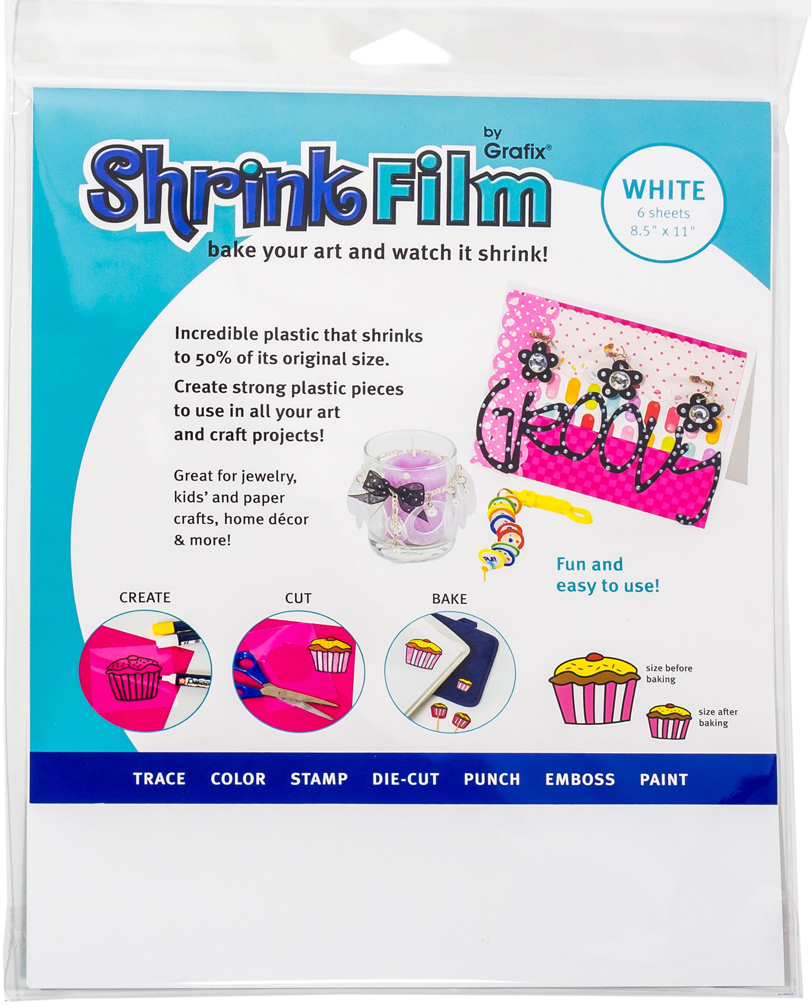  Grafix Shrink Film,Transparent Plastic,Print,Cut and Shrink It  to create jewelry & embellishments. Shrink plastic is for kids of all ages.,Shrink  Film, 8.5x11”,pack of 6 sheets;Ink Jet Printable Clear : Office Products