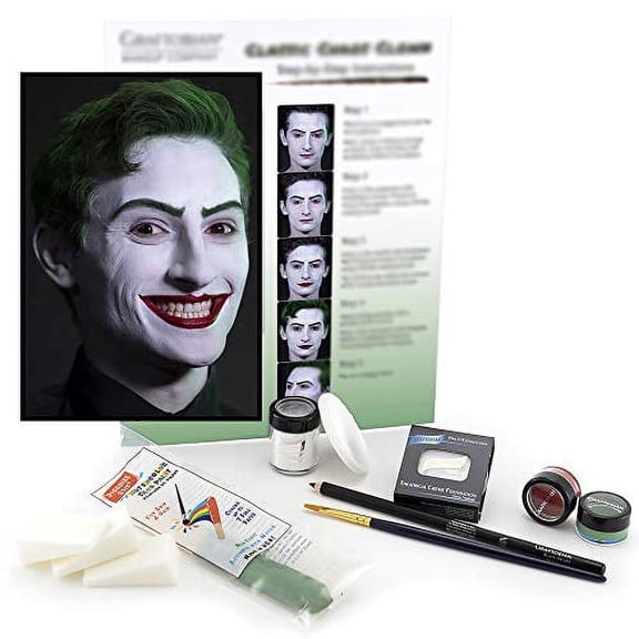Graftobian Classic Chaos Clown Makeup Kit - Complete 10 Piece Set for Joker Jester /Clown Halloween Costume - Full Color Instructions (Standard)