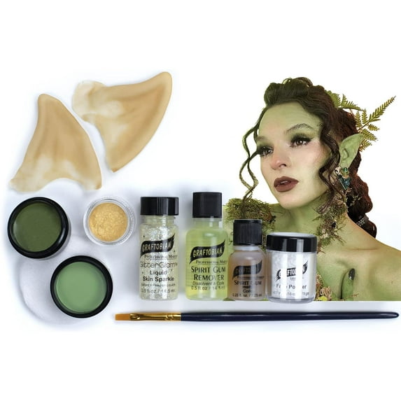 Graftobian Forest Nymph Complete Makeup Kit - Elf Ears with Spirit Gum Adhesive, Luster Face & Elven Body Colors - for Cosplay, Halloween Costumes, & Theater - Full Color Instructions