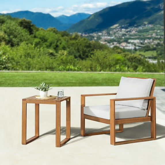 Grafton Natural Eucalyptus Wood Chair and Cocktail Table - Set of 2