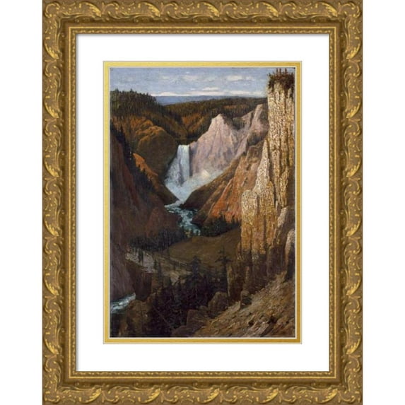 Grafton Tyler Brown 13x18 Gold Ornate Wood Frame and Double Matted Museum Art Print Titled - View of the Lower Falls, Grand Canyon of the Yellowstone (1890)