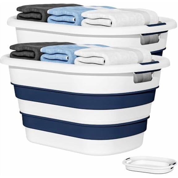 Gragaskl 43L(11.5Gallon) Collapsible Laundry Baskets plastic, Pop Up Laundry hamper/Storage Container, Foldable Laundry Basket with Large Capacity,Sturdy,Space Saver (Blue, 2 Packs)