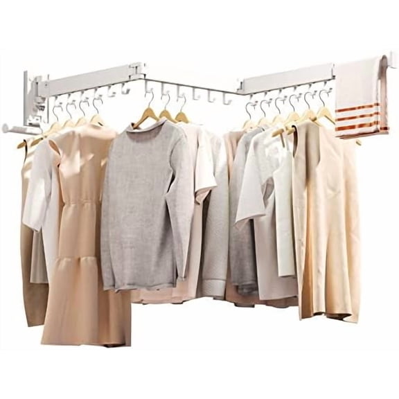 Gragaskl Clothes Drying Rack,Laundry Drying Rack Wall Mount, Wall Mounted Clothes Rack,Retractable,Collapsible(Tri-Fold),Drying Rack Clothing,can Fold Upward & Left & Right,Space Saver, White Color
