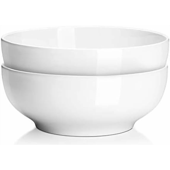 Gragaskl Serving Bowls, 9.5" Large Salad Bowls for Entertaining, Side Dishes, Pho, Pasta, Centerpiece Bowls for Dinner Parties, Kitchen Decor, Microwave & Dishwasher Safe, White