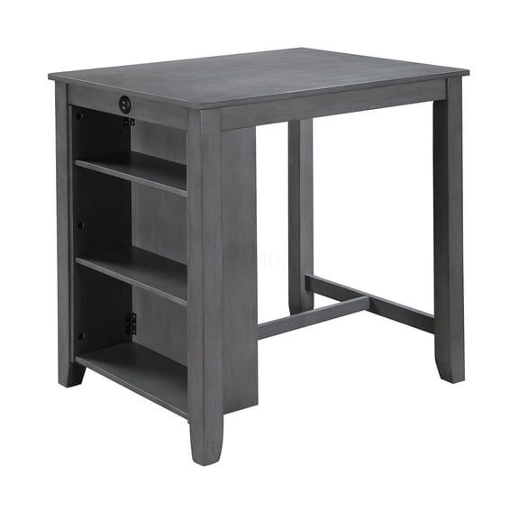 Graham 36" Gray Small Space Dining Table with USB Charging Ports and Storage Shelves, Counter Height Design