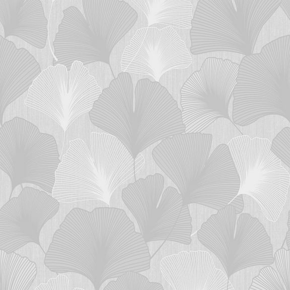 Graham & Brown Ginkgo Leaves Silver Wallpaper - N/A