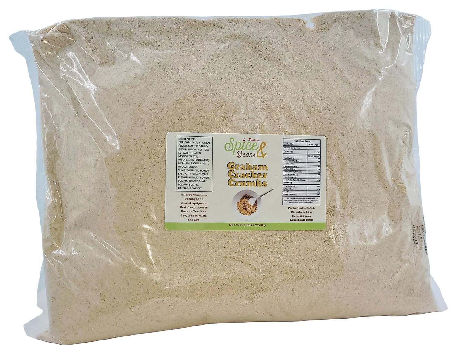 Graham Cracker Crumbs, Bulk Pack 5lb By Dasher's Spice & Beans