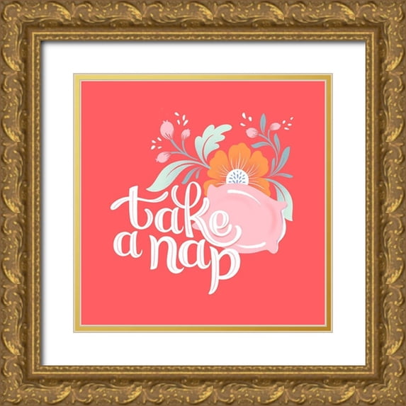 Graham, Gia 15x15 Gold Ornate Wood Framed with Double Matting Museum Art Print Titled - Take a Nap I