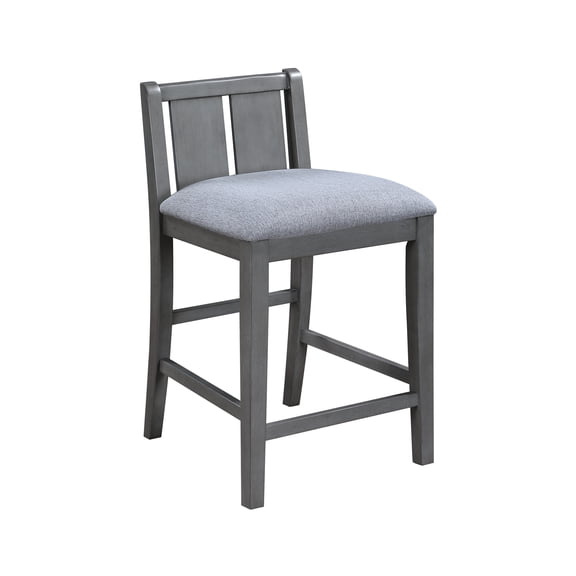 Graham Set of 2 Gray Upholstered Counter Height Chairs, Rubber Wood Frame, 25" Seat Height, Footrest, Ideal for Kitchen & Dining Rooms, Modern & Classic Style