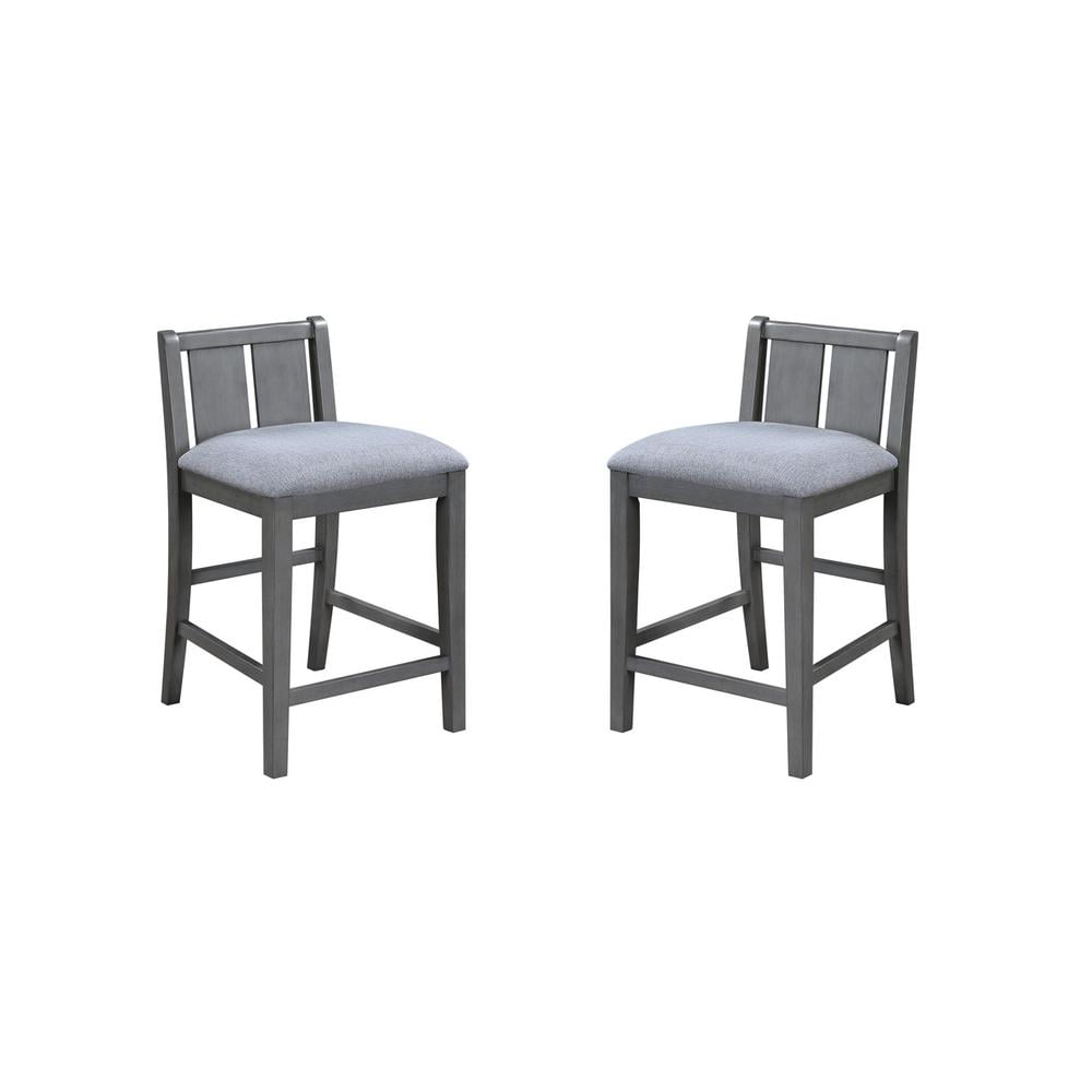 Graham Gray Upholstered Wood Low Back Counter Chairs, Set of 2