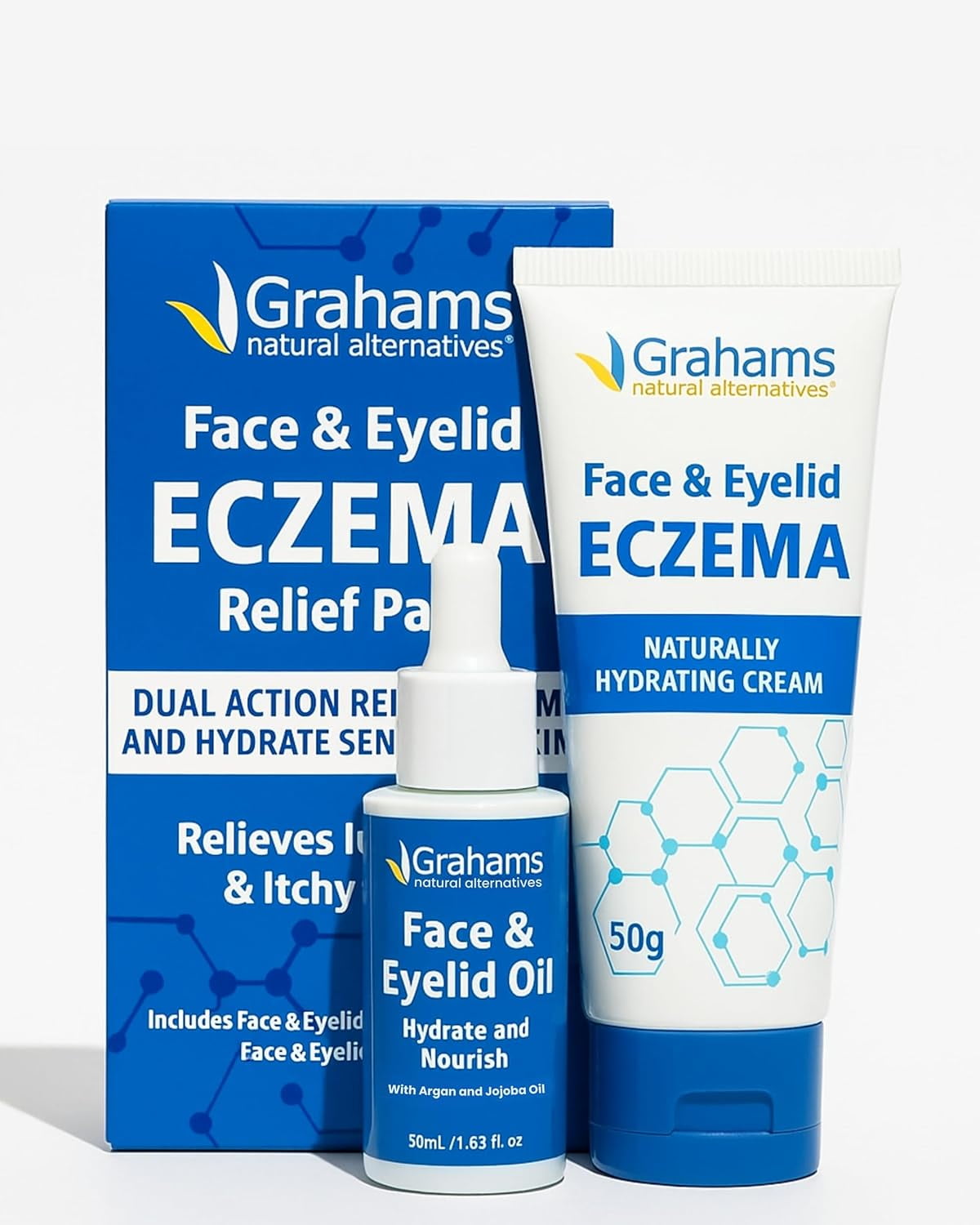 Grahams Natural Face & Eyelid Eczema Relief Kit (1.76 oz Cream & 50ml Oil)