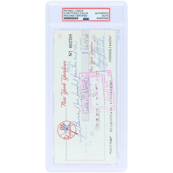 Graig Nettles and Cedric Tallis New York Yankees Autographed Check from August 31, 1976 - PSA 84855689 - Fanatics Authentic Certified