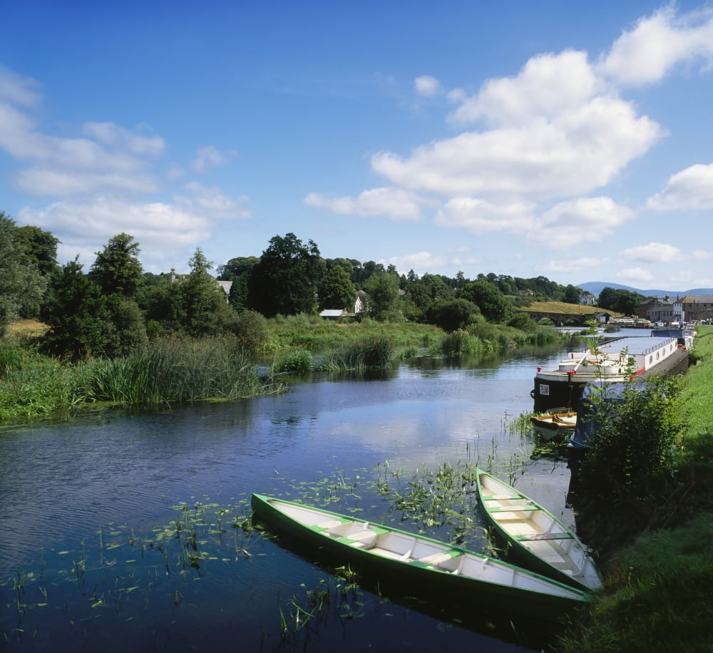 Graiguenamanagh River Barrow Co Carlow Ireland Boats In The River That Flows Through A Town Canvas Art - The Irish Image Collection Design Pics (32 x 28)