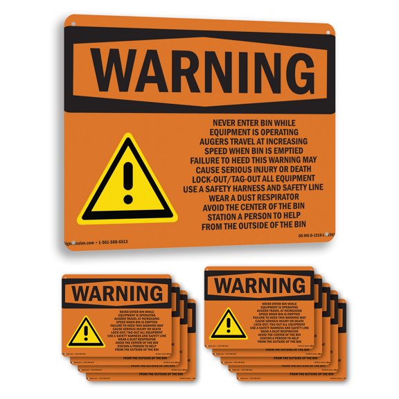 Grain Bin Silo Safety OSHA WARNING Aluminum Sign 24 Inch x 18 Inch - 10 Pack
