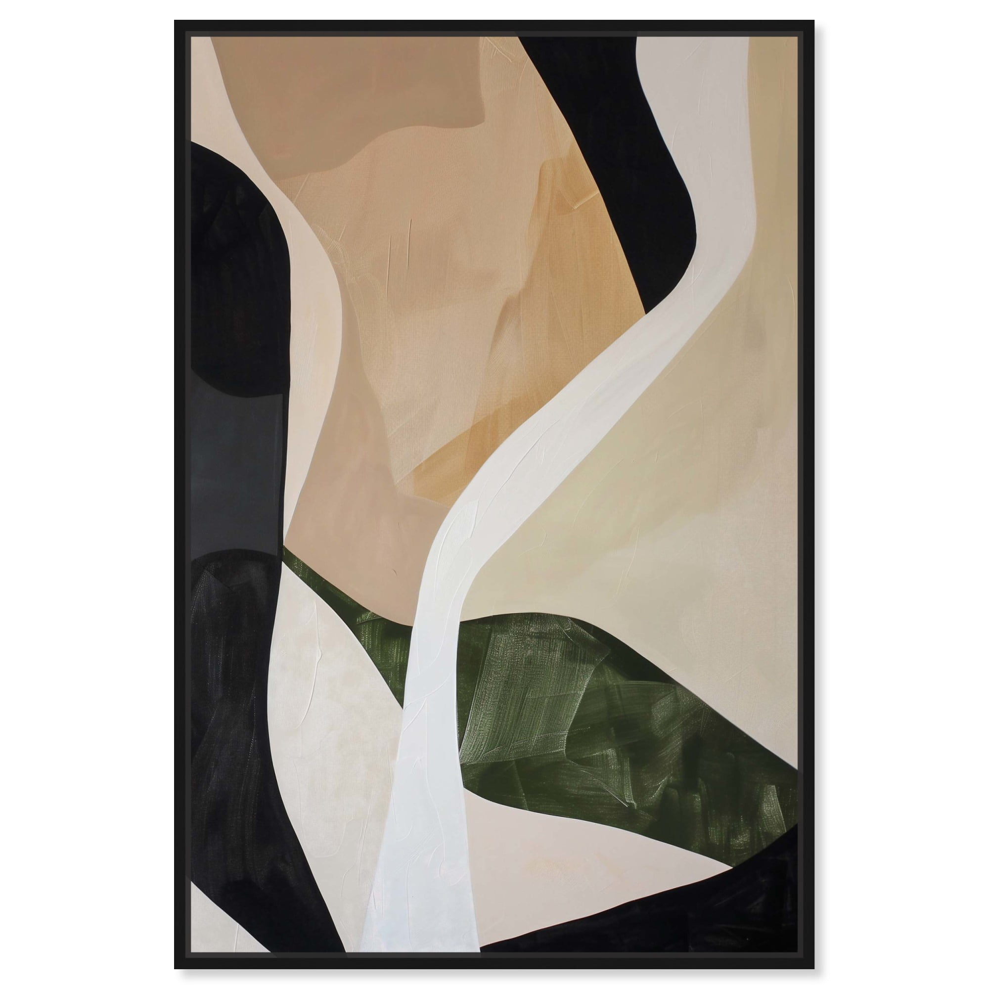 Large Beige and Black Abstract Canvas Art with Black Frame
