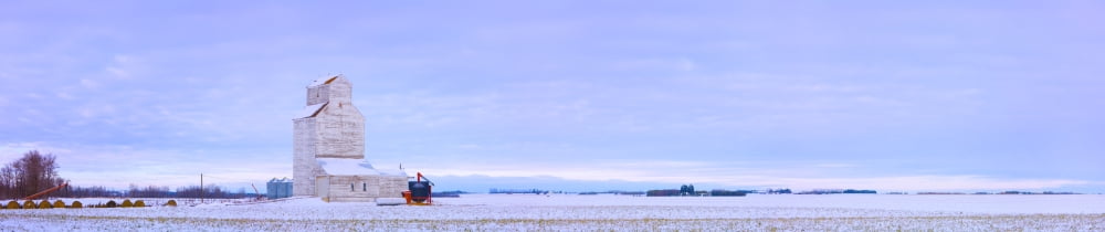 Grain Elevator In Early Winter Field Morinville Alberta Canada Canvas Art - Corey Hochachka Design Pics (45 x 9)